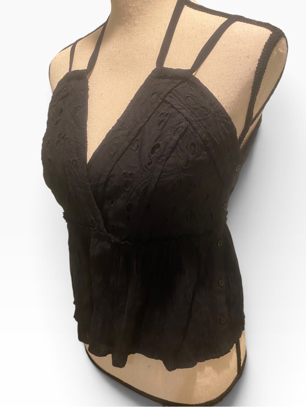 IRO Women’s Mireya Black Eyelet Embroidered Double Strap Camisole Top New Medium